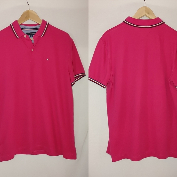 Tommy Hilfiger Cotton Blend‎ Polo Pink Shirt Sleeve Y2K Preppy Large L - Picture 1 of 6